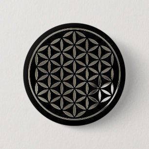 Badge Rond 5 Cm Flower Of Life 1 - Silver stampBlack