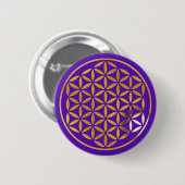 Badge Rond 5 Cm Flower Of Life 1 - Timbre Or | violet (Devant & derrière)