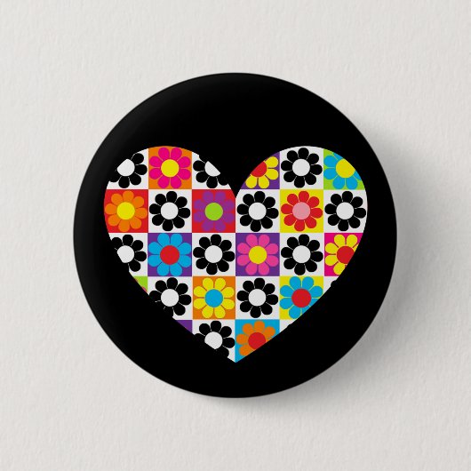 Badge Rond 5 Cm Flower Power Cœur (Devant)