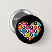Badge Rond 5 Cm Flower Power Cœur (Devant & derrière)