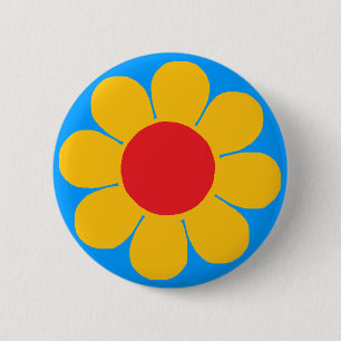 Badge Rond 5 Cm Flower power jaune