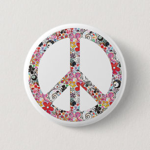 Badge Rond 5 Cm Flower Power Paix I
