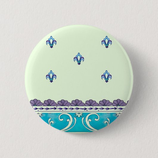 Badge Rond 5 Cm Fluer De Lis Blue Swirl Design (Devant)