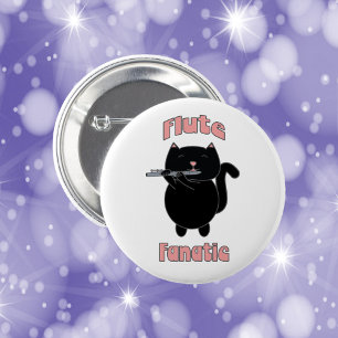 Badge Rond 5 Cm Flute Fanatique Chat noir amusant