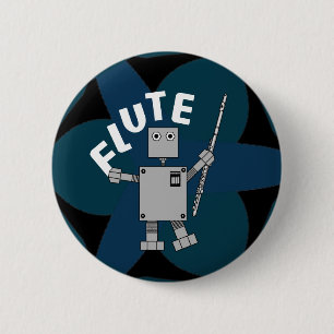 Badge Rond 5 Cm flûte, robot, musicien, joueur, musique, entrée mu