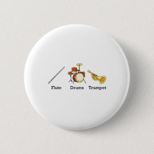 Badge Rond 5 Cm Flûte Tambours Trompette Nd Instruments Subtil Ant
