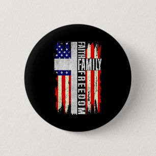 Badge Rond 5 Cm Foi Famille Dom - Vintage Usa Chrétien Patriotique