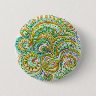 Badge Rond 5 Cm Folk Art Fantasy Pattern