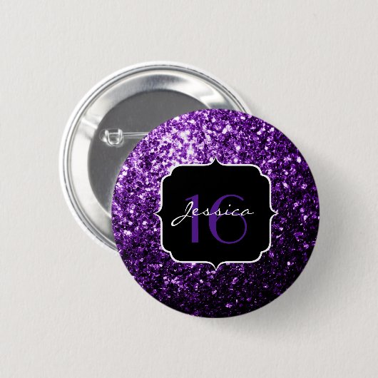 Badge Rond 5 Cm Foncé pourpre foncé brillant parties scintillant s (Devant & derrière)
