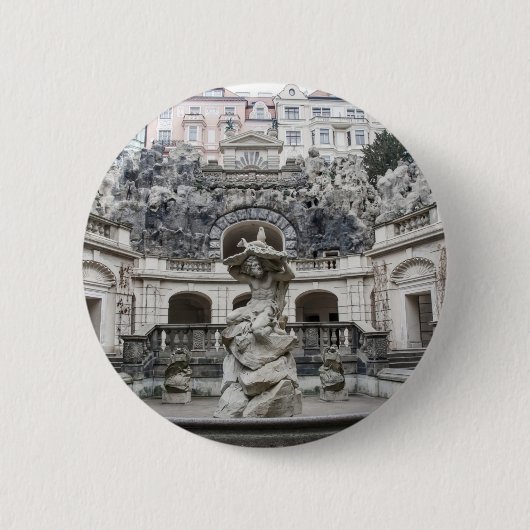 Badge Rond 5 Cm Fontaine avec statue de Neptune à Prague (Devant)