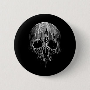 Badge Rond 5 Cm Fonte crâne noir blanc Art graphique Halloween