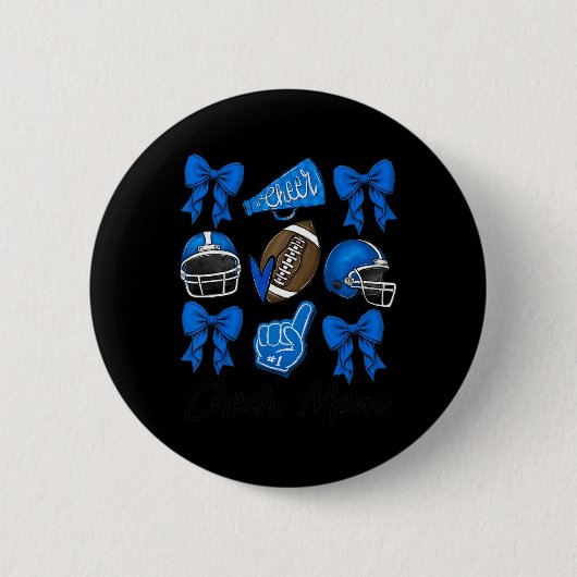 Badge Rond 5 Cm Football Coquette Bow Cheval Maman Blue (Devant)