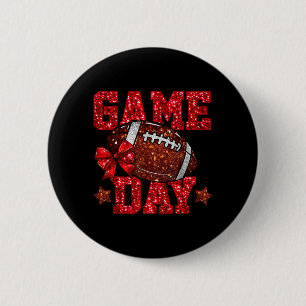Badge Rond 5 Cm Football Jour de Match Rouge Coquette Bow Esprit d
