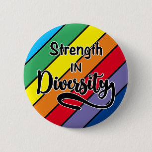 Badge Rond 5 Cm "Force dans la diversité" Inclusivité arc-en-ciel