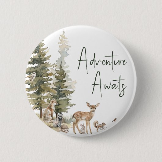 Badge Rond 5 Cm Forêt Bois Animaux Aventure Attend (Devant)