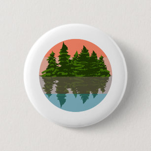 Badge Rond 5 Cm Forêt Coucher Nature Pins Arbres