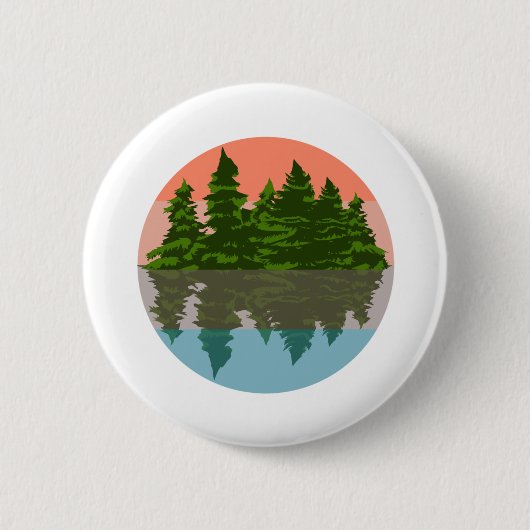Badge Rond 5 Cm Forêt Coucher Nature Pins Arbres (Devant)