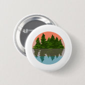 Badge Rond 5 Cm Forêt Coucher Nature Pins Arbres (Devant & derrière)
