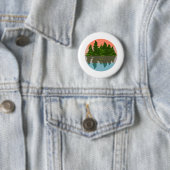 Badge Rond 5 Cm Forêt Coucher Nature Pins Arbres (En situation)