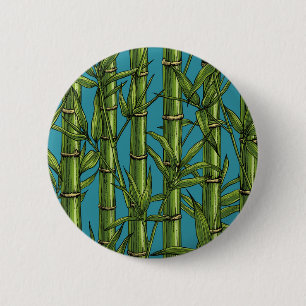 Badge Rond 5 Cm Forêt de bambou sur bleu
