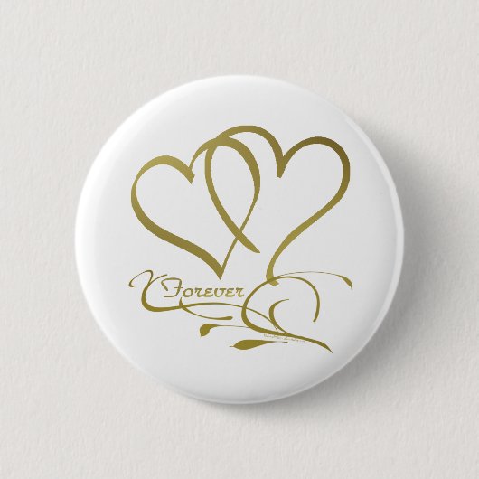 Badge Rond 5 Cm Forever Hearts Gold sur blanc (Devant)