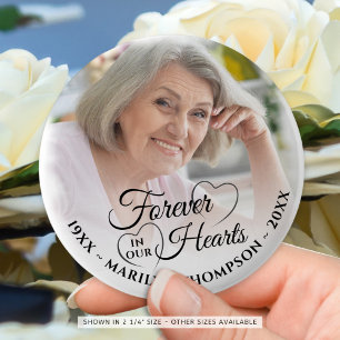 Badge Rond 5 Cm Forever In Our Hearts Memorial Nom photo Noir