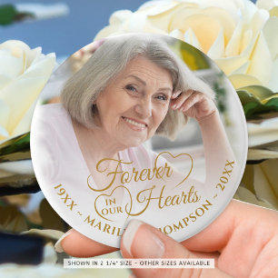 Badge Rond 5 Cm Forever In Our Hearts Memorial Nom photo Or