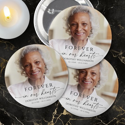 Badge Rond 5 Cm Forever in Our Hearts Memorial Photo Personalized