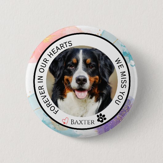 Badge Rond 5 Cm Forever in Our Hearts Pet Memorial Pastel Glitter (Devant)