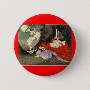 Badge Rond 5 Cm Formation samouraï avec Tengu, Circa 1800's
