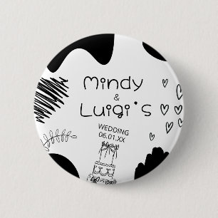 Badge Rond 5 Cm Formes de gribouillis fantaisistes Script Mariage