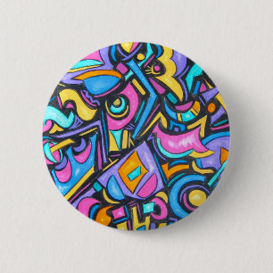 Badge Rond 5 Cm Formes lunatiques audacieuses colorées géniales