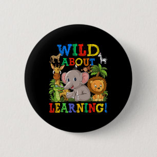 Badge Rond 5 Cm Fou d'apprendre Les Animaux de Safari Jungle Byck