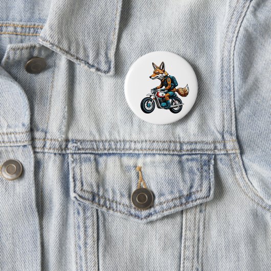 Badge Rond 5 Cm Fox à vélo (En situation)