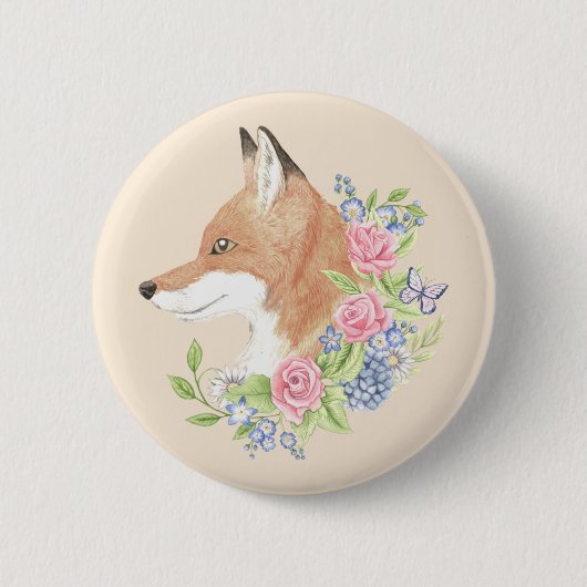 Badge Rond 5 Cm Fox floral (Devant)