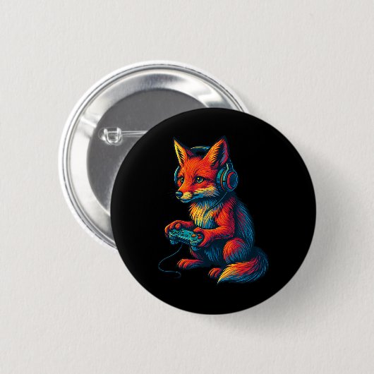 Badge Rond 5 Cm Fox Gaming With Headphones Funny Video Games Gamer (Devant & derrière)