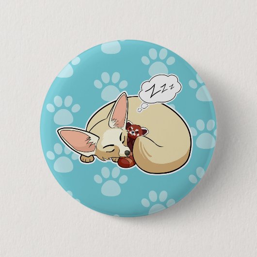 Badge Rond 5 Cm Fox mignon de Fennec dormant avec le panda rouge (Devant)