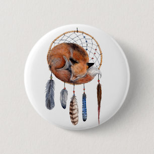 Badge Rond 5 Cm Fox rouge dormant sur Dreamcatcher
