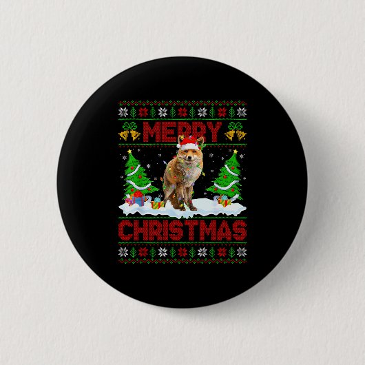 Badge Rond 5 Cm Fox Ugly Xmas Sweater Funny Fox Animal Merry Chris (Devant)