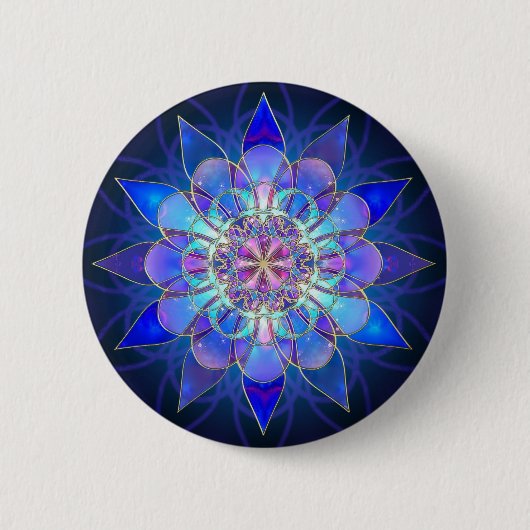 Badge Rond 5 Cm Fractale bleue de mandala de fleur (Devant)