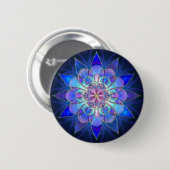 Badge Rond 5 Cm Fractale bleue de mandala de fleur (Devant & derrière)