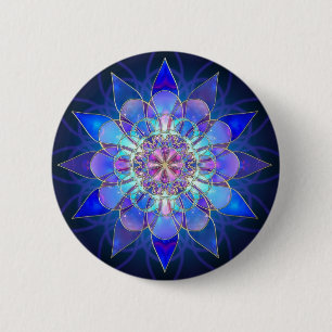 Badge Rond 5 Cm Fractale bleue de mandala de fleur