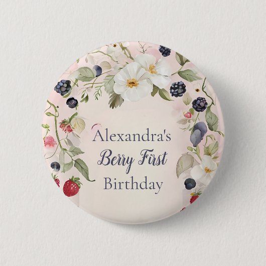 Badge Rond 5 Cm Fraise Berry 1ère fête d'anniversaire (Devant)