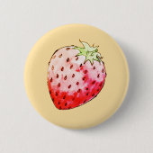 Badge Rond 5 Cm fraise d'aquarelle jaune (Devant)
