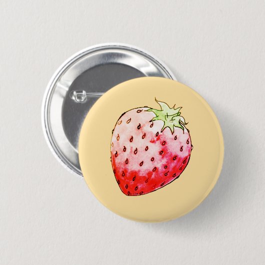 Badge Rond 5 Cm fraise d'aquarelle jaune (Devant & derrière)