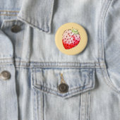 Badge Rond 5 Cm fraise d'aquarelle jaune (En situation)