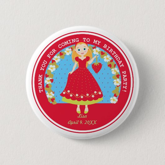Badge Rond 5 Cm Fraise Fête d'anniversaire fille (Devant)