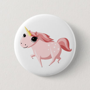 Badge Rond 5 Cm Fraise la licorne rose
