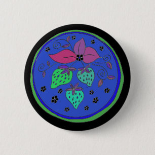 Badge Rond 5 Cm Fraises Bleues
