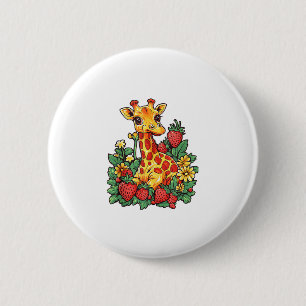 Badge Rond 5 Cm Fraises et fleurs de girafe Gira mignonne graphiqu
